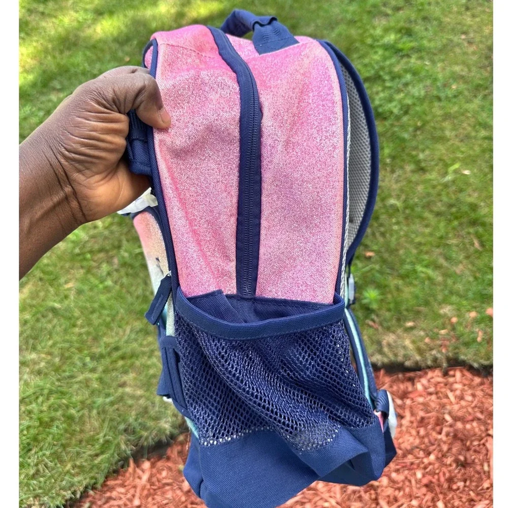 Pottery Barn Kids Mackenzie Ombre Glitter Backpack Pink Blue Navy Monogram ESL